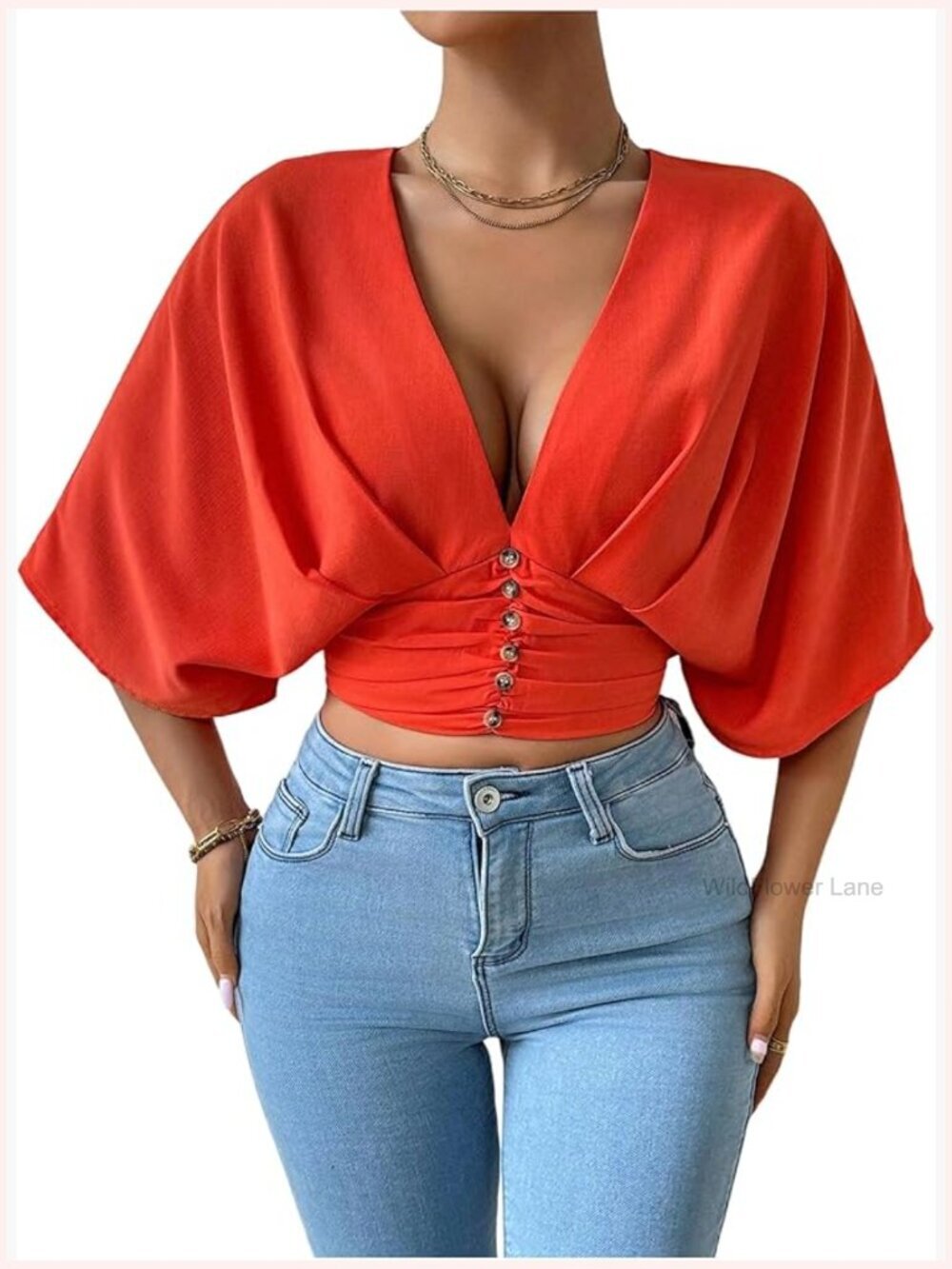 Dolman Sleeve Deep V Neck Ruched Tops Blouse Dressy